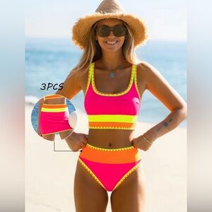 Vibrant Neon Pink and Orange Bikini Set